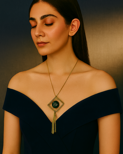 Blue Bead Geometric Statement Necklace