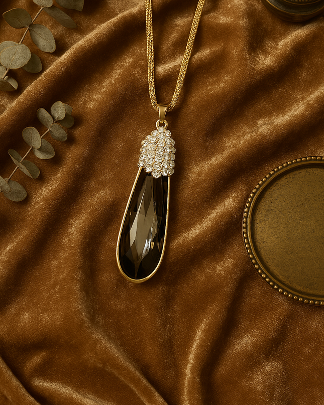 Gold Black Pendant Necklace for Women