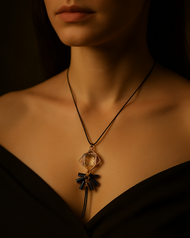 Black Tassel Crystal Necklace for Women