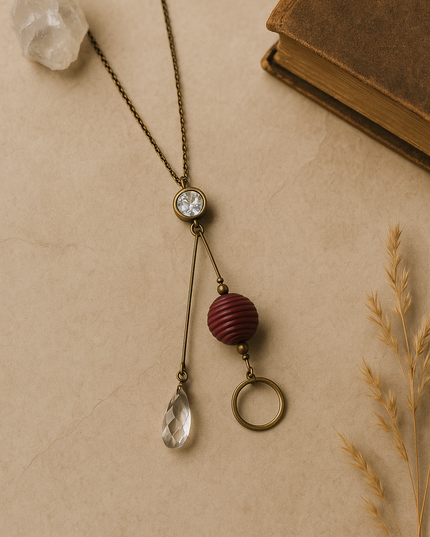 Antique Brass Crystal Pendant Necklace
