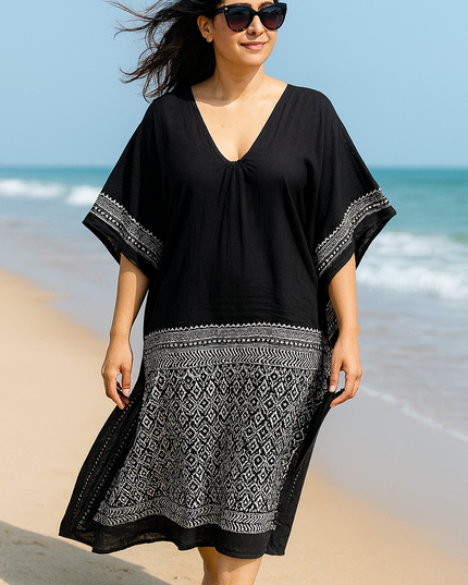 Black Cotton Shirt Dress with Wood Buttons