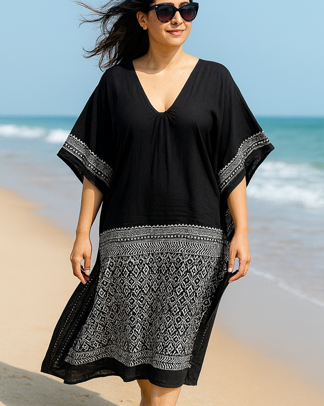 Black Cotton Shirt Dress with Wood Buttons