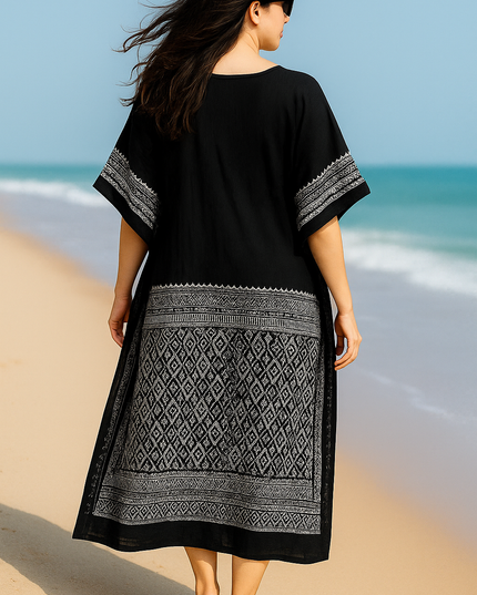 Black Cotton Shirt Dress with Wood Buttons