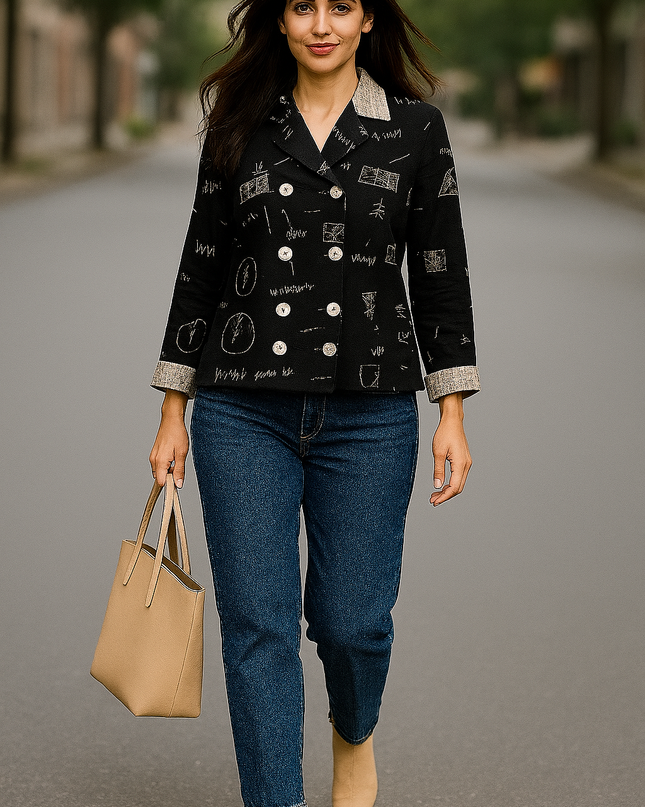 Black Abstract Print Skirt Set for Women