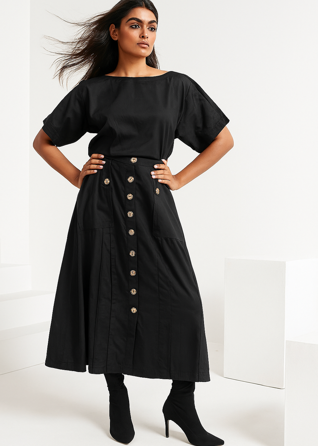 DENIM STRETCH CROP TOP AND SKIRT