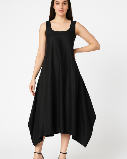 Luxury Black Linen Cowl Dress with Jacket