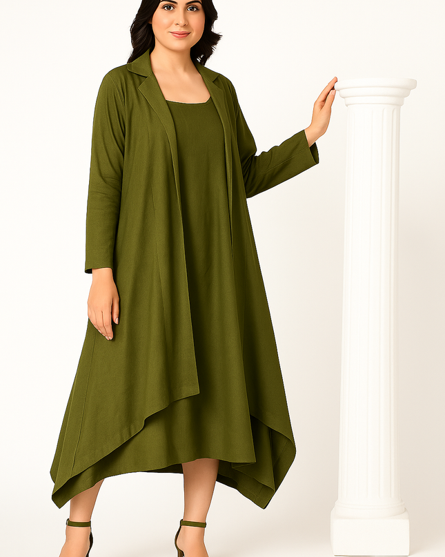 Olive Green Asymmetrical Hem Dress for Women