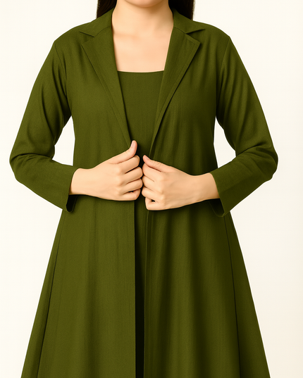 Olive Green Asymmetrical Hem Dress for Women