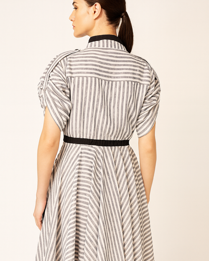 Grey and White Stripe Linen Dress Online