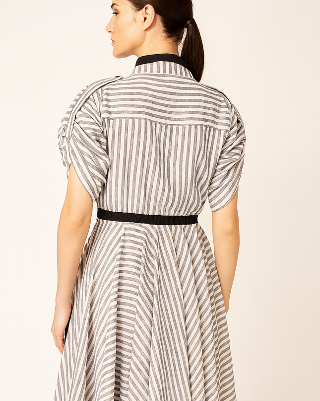 Grey and White Stripe Linen Dress Online