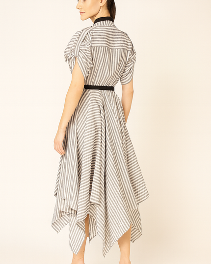 Grey and White Stripe Linen Dress Online