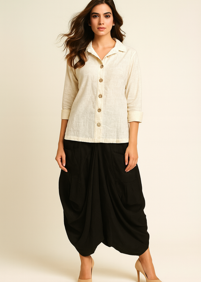 Elegant Draped Black Midi Skirt Online
