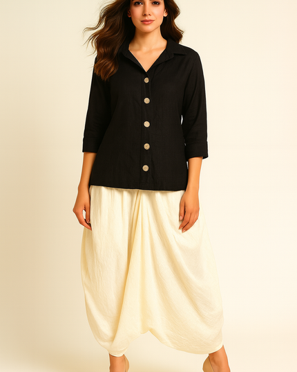 IVORY LINEN COWL SKIRT