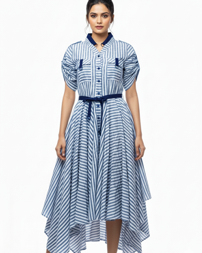 Striped Linen Midi Dress Casual Chic Look