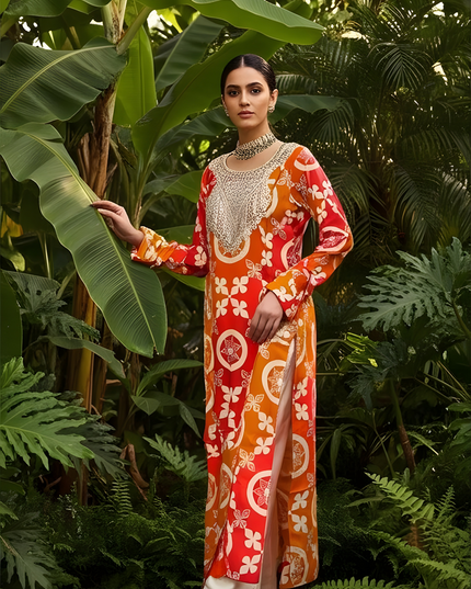ORANGE GOTTA PATTI TOKE WITH AMARA PATCHWORK PRINT KURTA SET