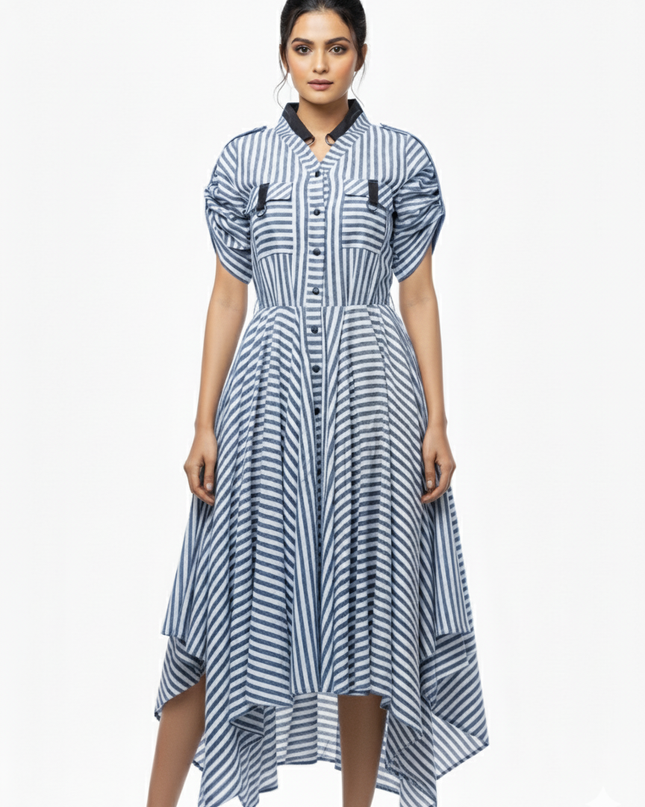 Striped Linen Midi Dress Casual Chic Look
