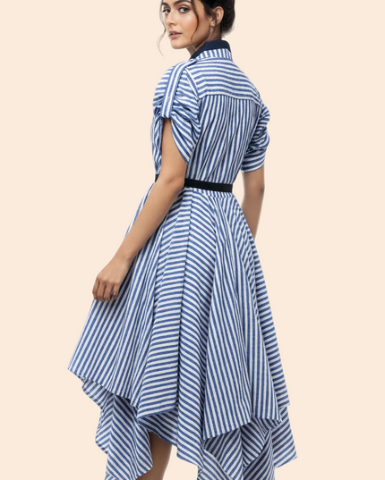Striped Linen Midi Dress Casual Chic Look