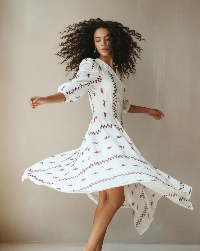 Elegant Embroidered Cotton Dress Chic Outfit