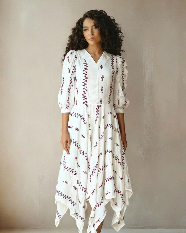Elegant Embroidered Cotton Dress Chic Outfit