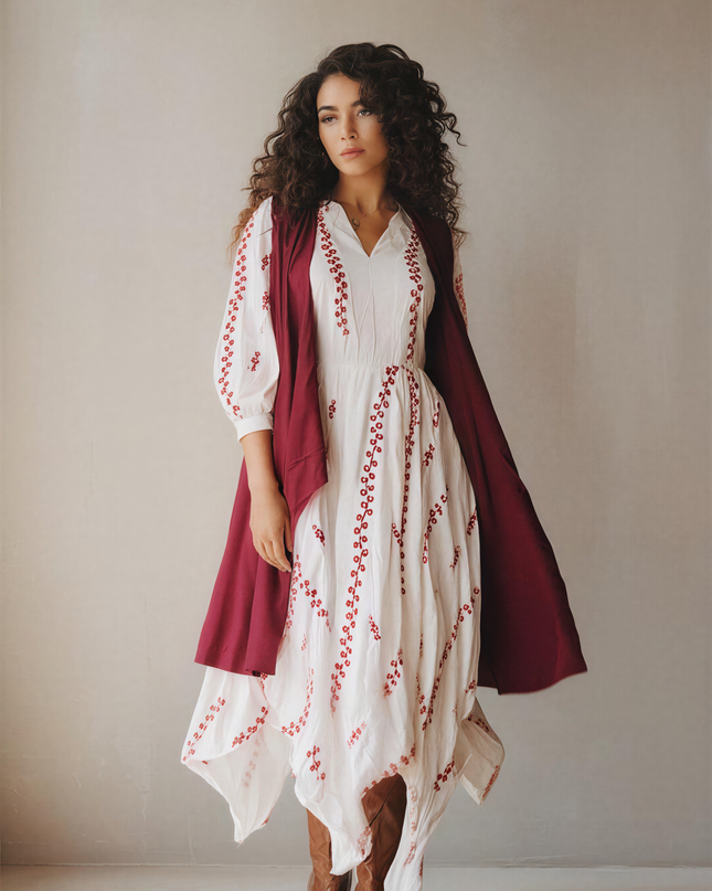 Elegant Embroidered Cotton Dress Chic Outfit