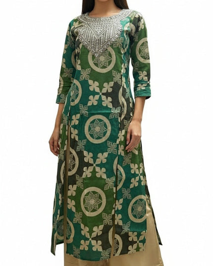 GREEN GOTTA PATTI TOKE WITH AMARA PATCHWORK PRINT KURTA SET