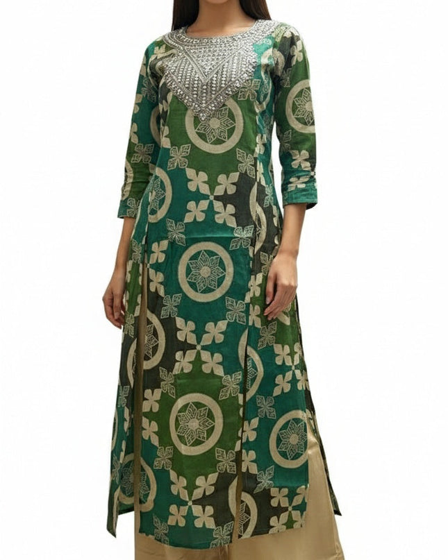 GREEN GOTTA PATTI TOKE WITH AMARA PATCHWORK PRINT KURTA SET