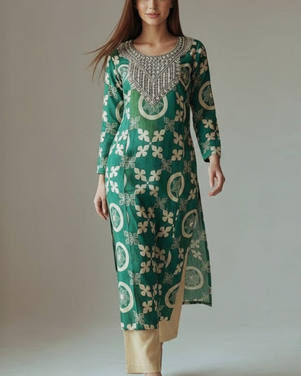 GREEN GOTTA PATTI TOKE WITH AMARA PATCHWORK PRINT KURTA SET