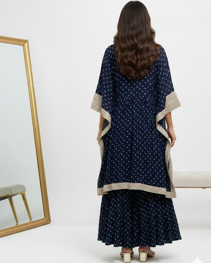 Midnight Noor Kaftan Kurta Set with Flared Skirt Palazzo