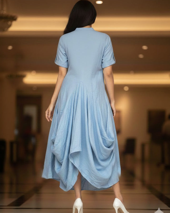 Blue Cowl Flow Midi Dress for Women
