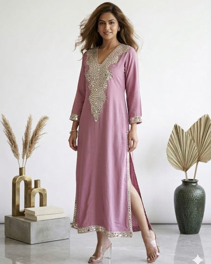Blush Pink Embellished Kaftan Dress