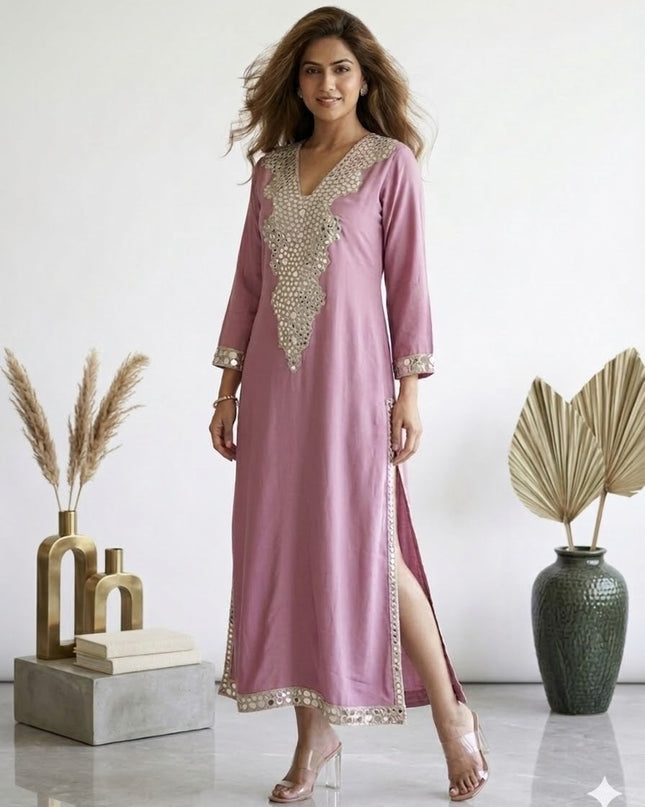 Blush Pink Embellished Kaftan Dress