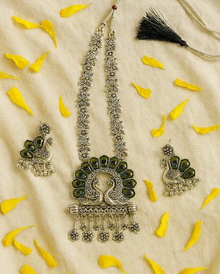 Oxidised Peacock Necklace Set with Earrings