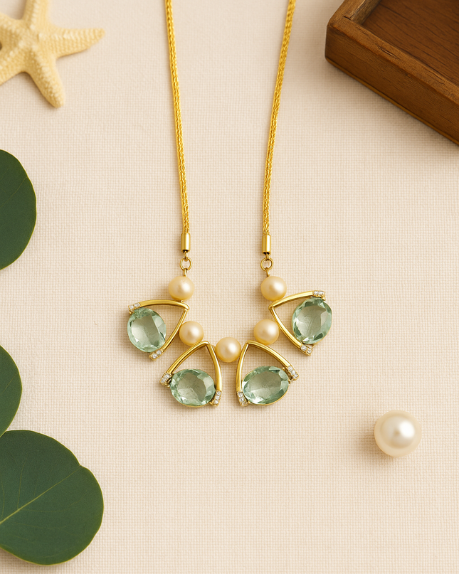 Elegant Stone & Pearl Gold-Tone Necklace