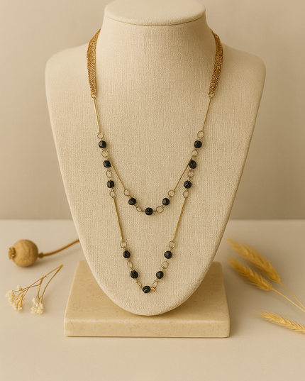 Gold-Tone Layered Bead Necklace for Women