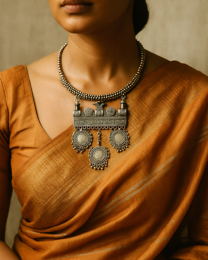 Temple Motif Antique Oxidised Statement Necklace