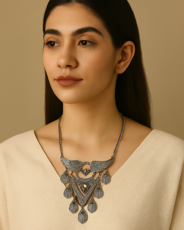 Antique Oxidised Layered bird Motif Necklace