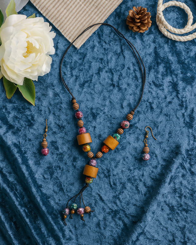 Handcrafted Wooden Bead Necklace Set