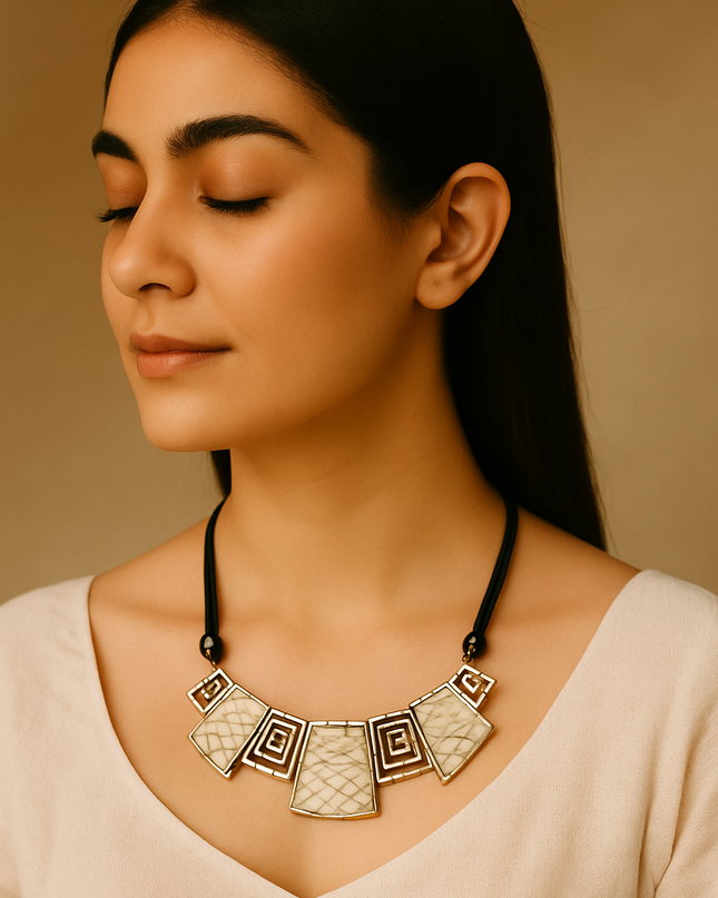 White Mosaic Tribal Necklace