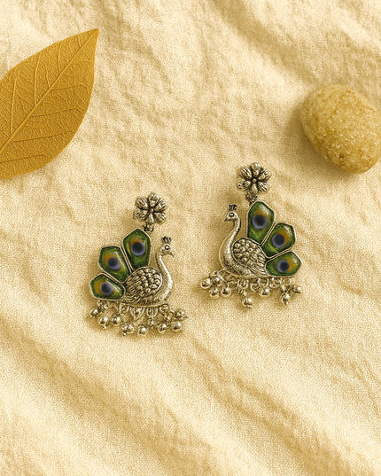 Oxidised Peacock Statement Earrings Online