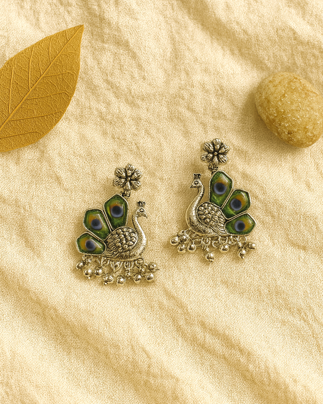 Oxidised Peacock Statement Earrings Online