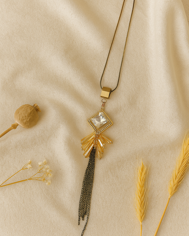 Crystal Drop Pendant Necklace with Tassel Chain