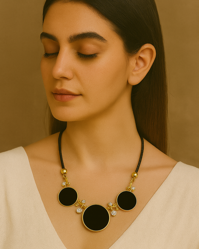 Bold Black Circle Gold-Tone Statement Necklace