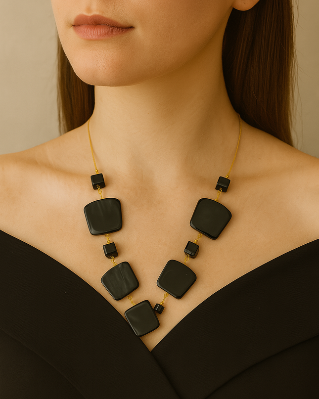 Matte Black Geometric Statement Necklace