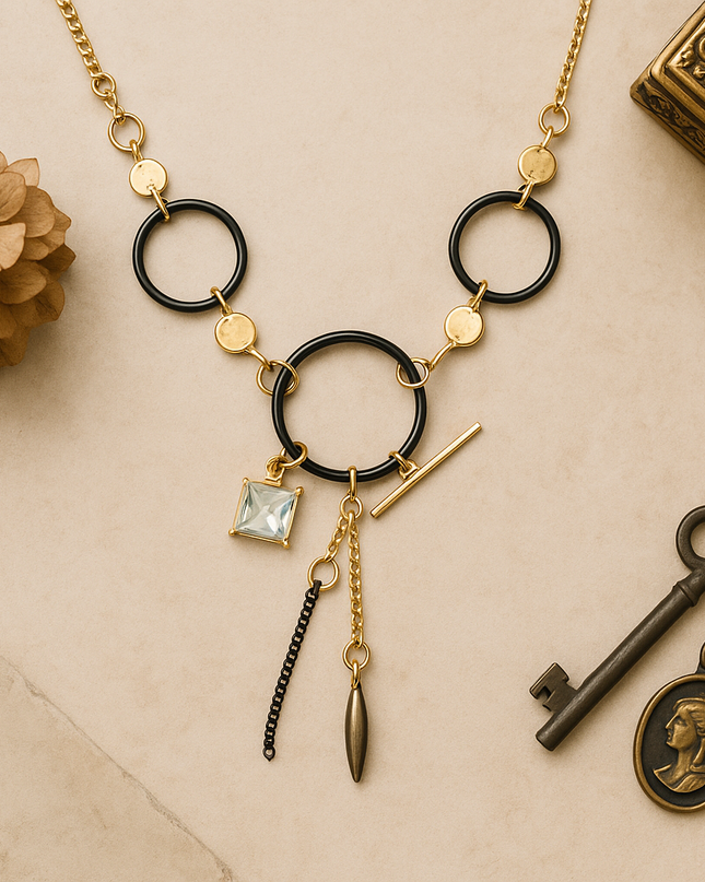 Modern Charm Link Necklace with Geometric Accents