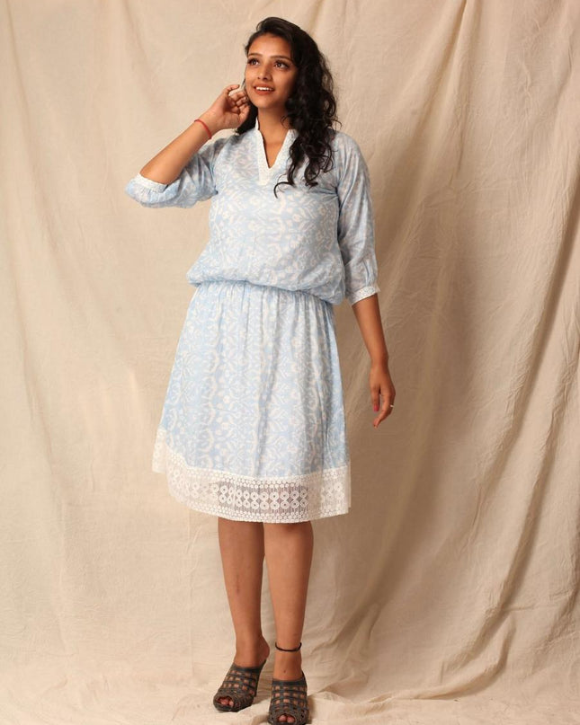 Blue Mul Cotton Dress for Women Online
