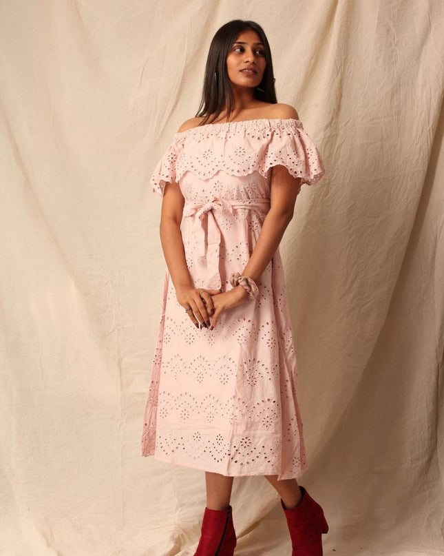 Peach Off Shoulder Chiffon Dress for Women Canada