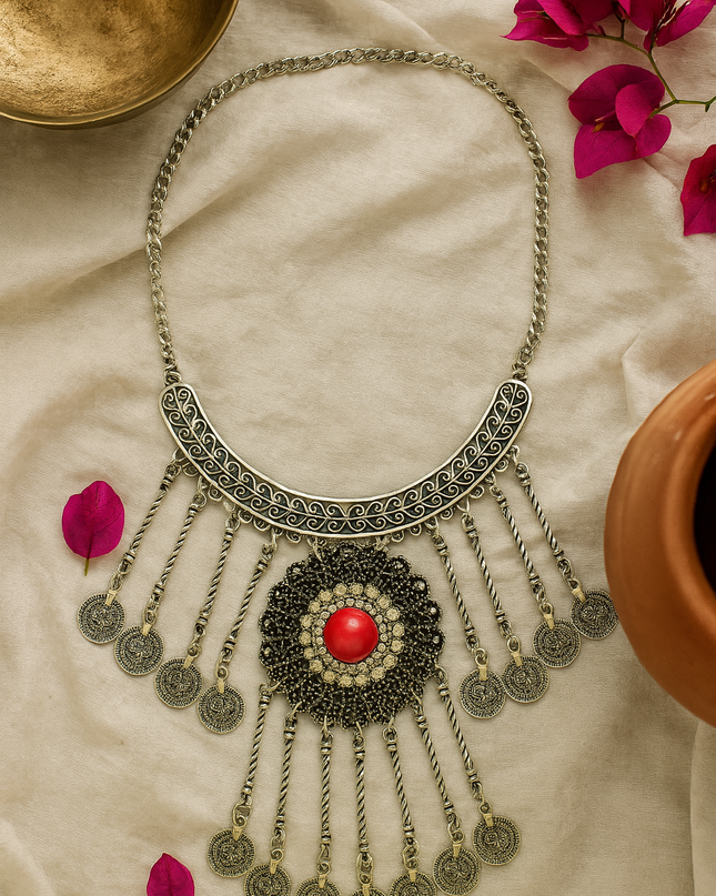 Heritage Red Stone Oxidised Statement Necklace